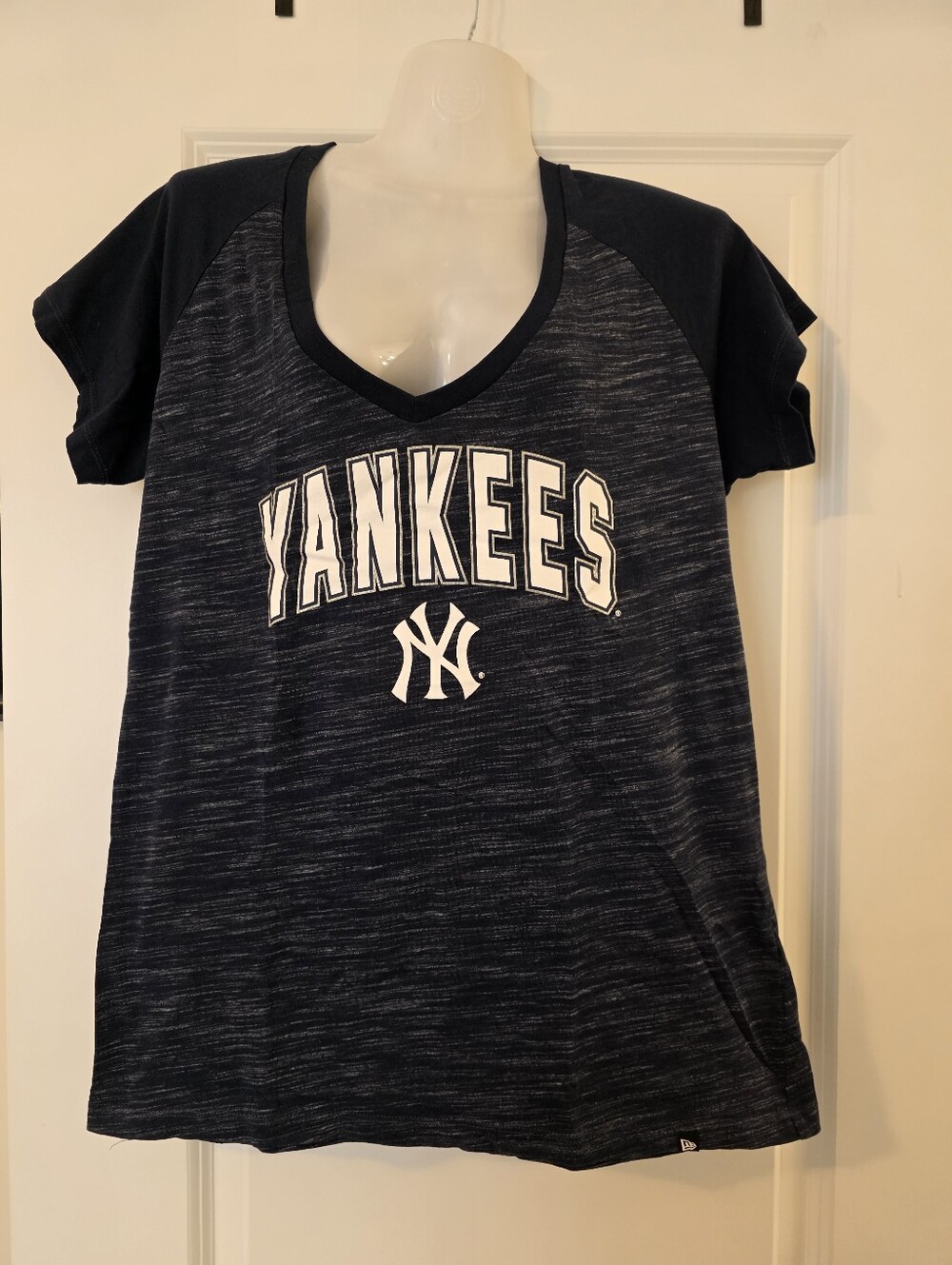 New Era Navy Heather Crew Tee with White Logo